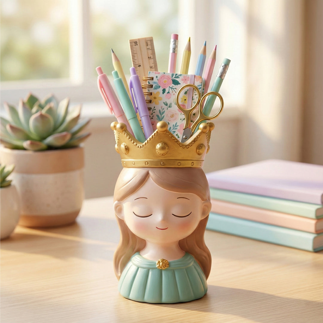 King and Queen Planter Set Polyresin Decorative Flower Vase Royal Couple Succulent Pot Cute Crown Design Indoor Outdoor Home Office Decor Pen Pencil Holder Gift
