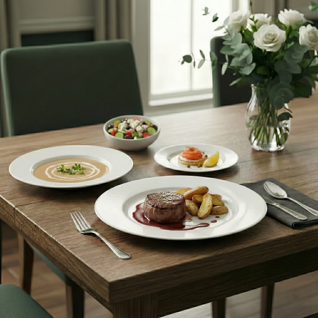 Luminarc White 4 PCS Ceramic Dinner Set  Soup Plate 22cm Dinner Plate 24cm Dessert Plate 19cm Bowl 9.5cm Tableware Set for Home & Restaurant