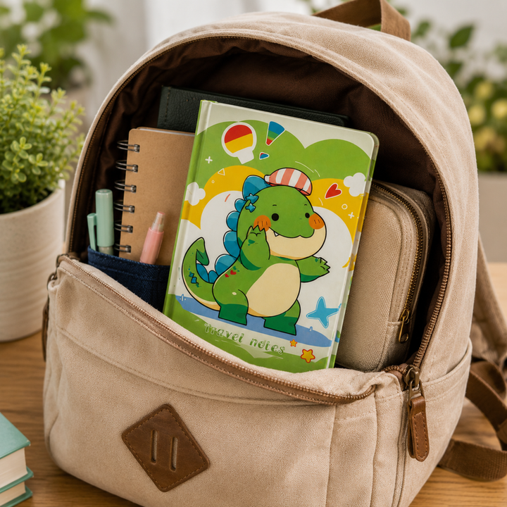 Dinosaur Diary for Students, Cute Dinosaur Notebook for Boys and Girls, Colorful Cartoon Ruled Journal for Writing, Drawing, School Notes, Travel & Everyday Use