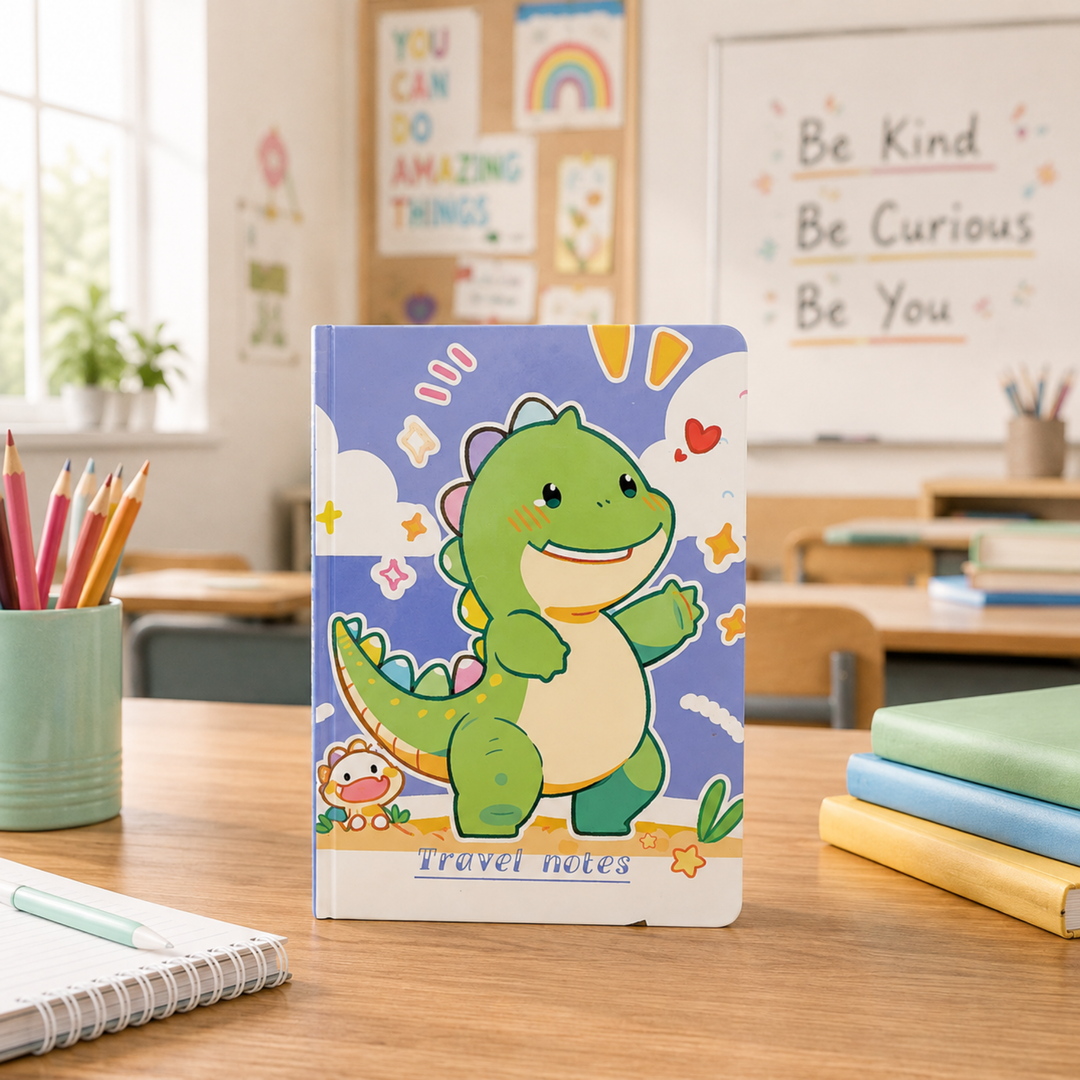 Dinosaur Diary for Students, Cute Dinosaur Notebook for Boys and Girls, Colorful Cartoon Ruled Journal for Writing, Drawing, School Notes, Travel & Everyday Use
