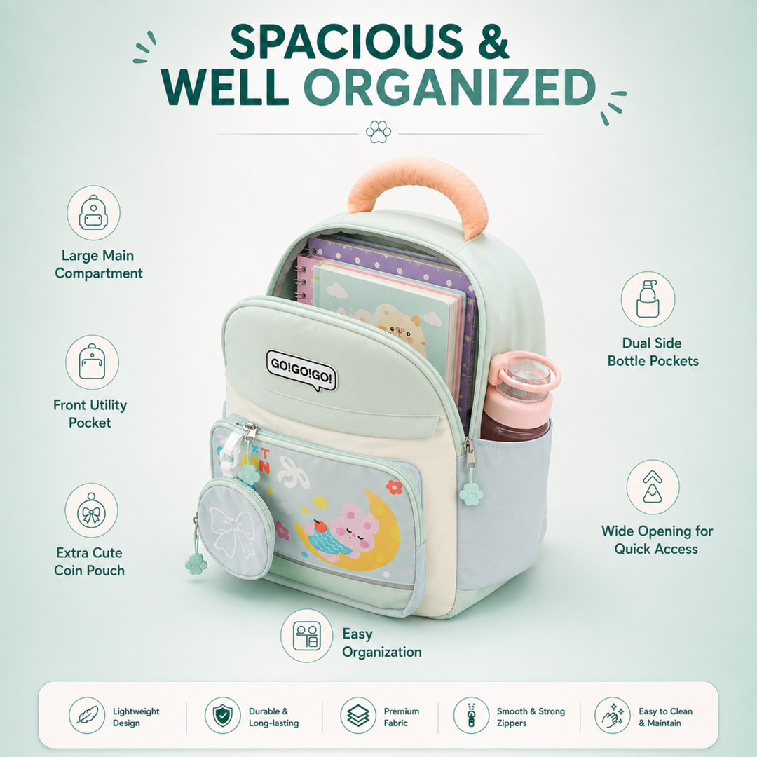 Cute Cartoon School Backpack with Mini Zip Pouch, Lightweight Student Book Bag, Multi Pocket School Backpack with Adjustable Shoulder Straps, Large Capacity Backpack for School & Daily Use