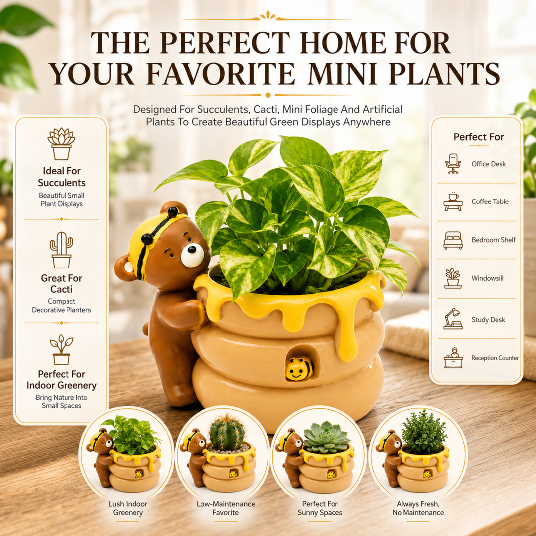 Animal Fruit Harvest Flower Pot Bunny Carrot and Bear Honey Bee Set Polyresin Cute Animal Succulent Planters Decorative Tree Trunk and Honey Pot Vase Desk Flower Pot Pen Pencil Holder Propagator Kit Indoor Outdoor Home Garden Decor