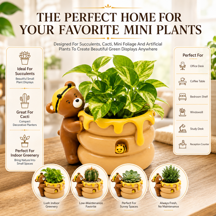 Animal Fruit Harvest Flower Pot Bunny Carrot and Bear Honey Bee Set Polyresin Cute Animal Succulent Planters Decorative Tree Trunk and Honey Pot Vase Desk Flower Pot Pen Pencil Holder Propagator Kit Indoor Outdoor Home Garden Decor