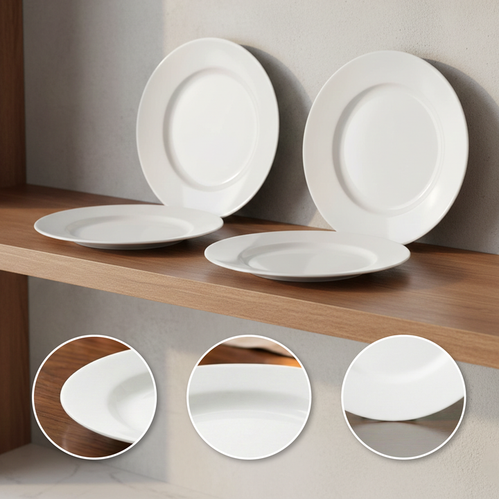 Luminarc White 4 PCS Ceramic Dinner Set  Soup Plate 22cm Dinner Plate 24cm Dessert Plate 19cm Bowl 9.5cm Tableware Set for Home & Restaurant