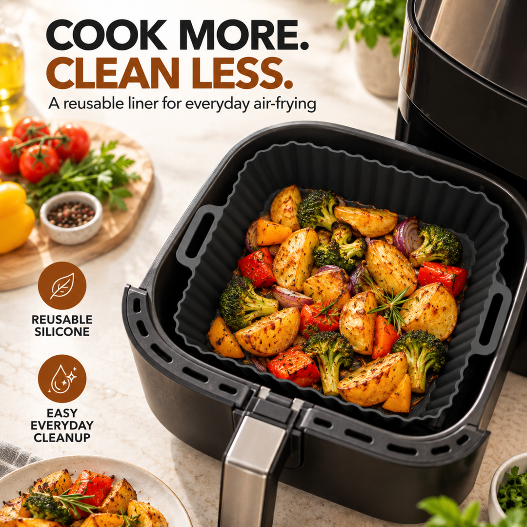 Beram Reusable Air Fryer Liner Square Black Non-Stick Food Grade Silicone Baking Mat Heat-Resistant Easy Clean Food Grade  For Air Fryers Ovens Microwaves Frying Roasting and Baking