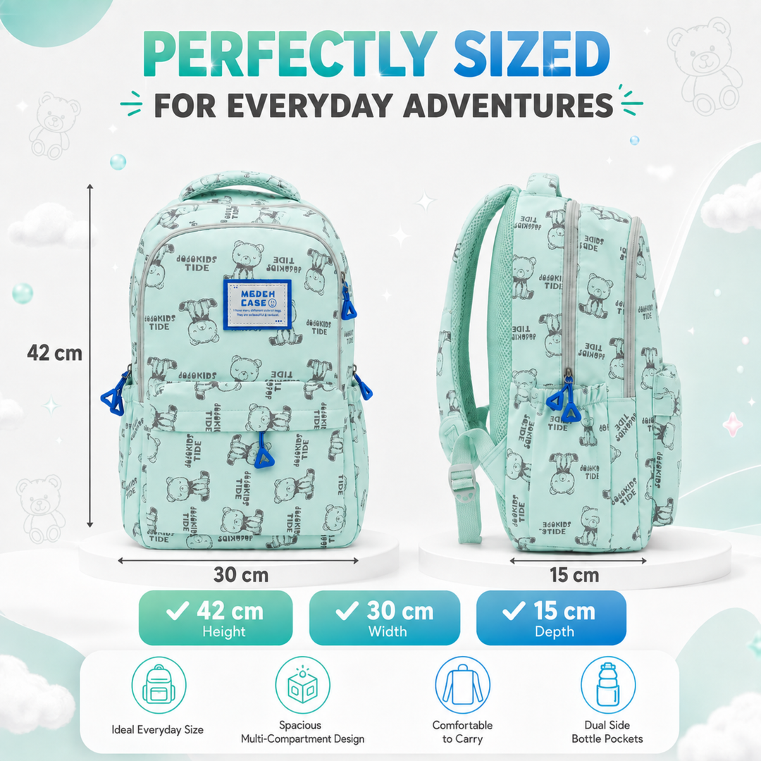 17 Inch Bear Bliss School Backpack Lightweight Multi-Pocket Bookbag with Large Capacity Polyester Adjustable Padded Shoulder Straps Everyday Backpack for School Travel Study Outdoor Use
