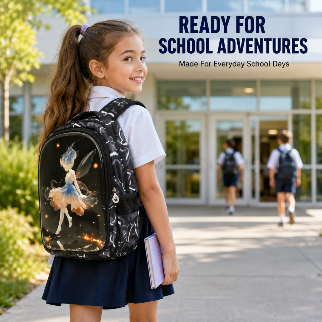 3D-Effect Printed School Backpack – Spacious Multi-Compartment School Bag with Front Zipper Pocket, 2 Side Bottle Pockets, Top Handle, Lightweight Design & Stylish Front Graphic