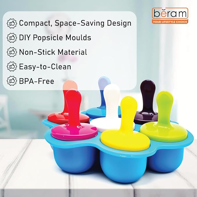 Beram Mini Popsicle Ice Cream Mould Seven Colourful Sticks Healthy Fruit Moulds Pure Silicone Mould with Plastic Sticks Kids Ice Cream DIY Pop Molds BPA Free