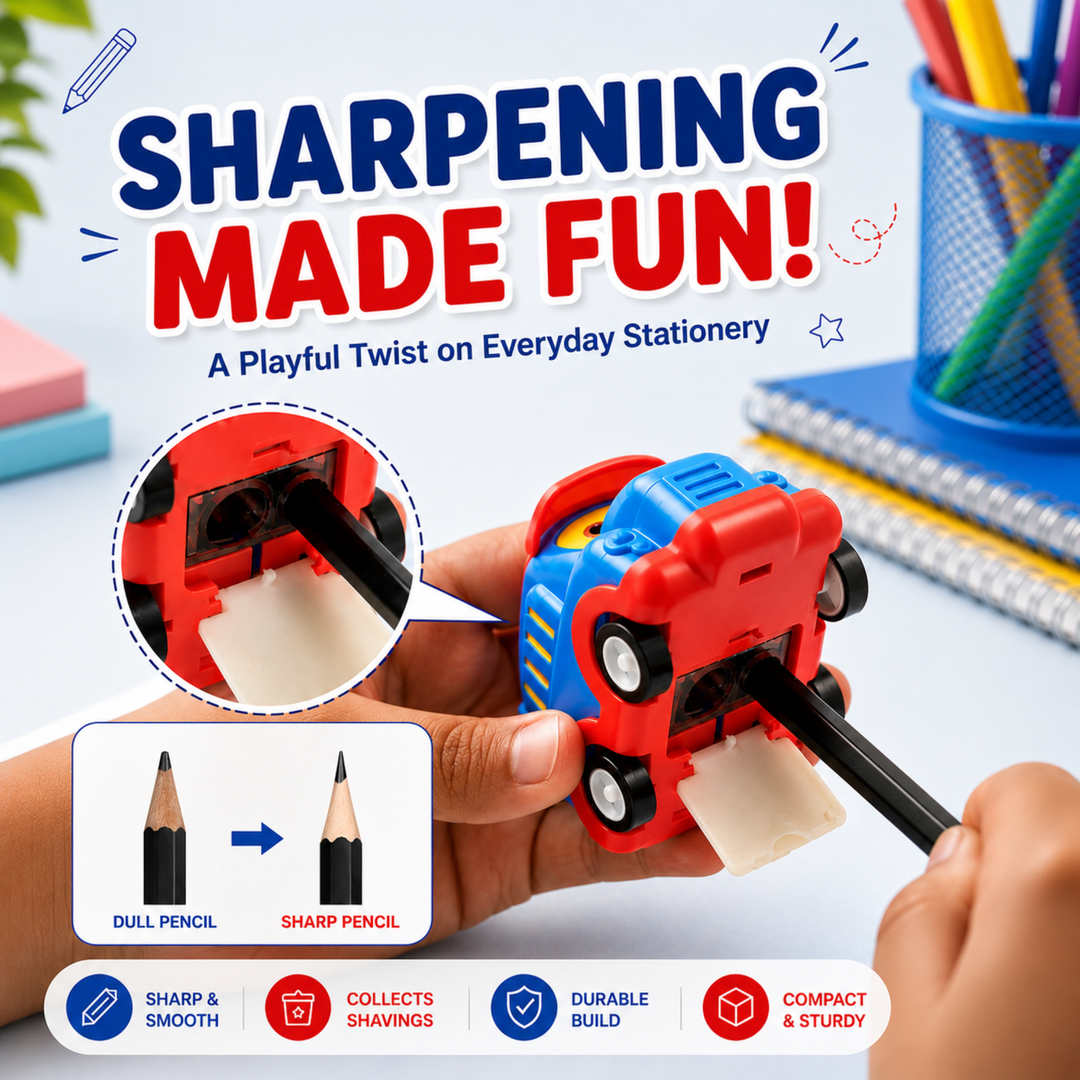 Car Shaped Pencil Sharpener, Cute Vehicle Design Pencil Sharpener, Compact Manual Pencil Sharpener for Students, School, Office, Drawing, Sketching, Writing and Everyday Stationery