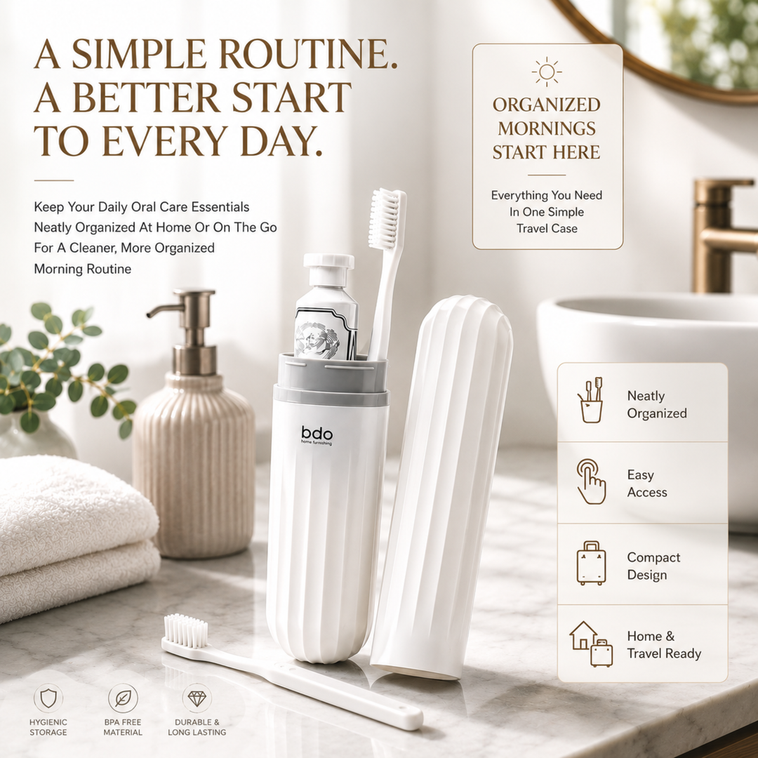 BERAM Travel Toothbrush Box, Portable Toothbrush Holder, Efficient Brush Storage Device, Manual Compact Bathroom Container, Holder for Traveling, Camping, Vacation, White