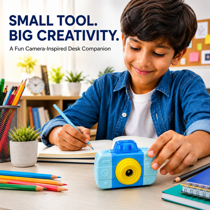 Camera Pencil Sharpener with Eraser, 2-in-1 Camera-Shaped Pencil Sharpener and Eraser, Cute Stationery Sharpener for School, Office, Study, Drawing and Everyday Use