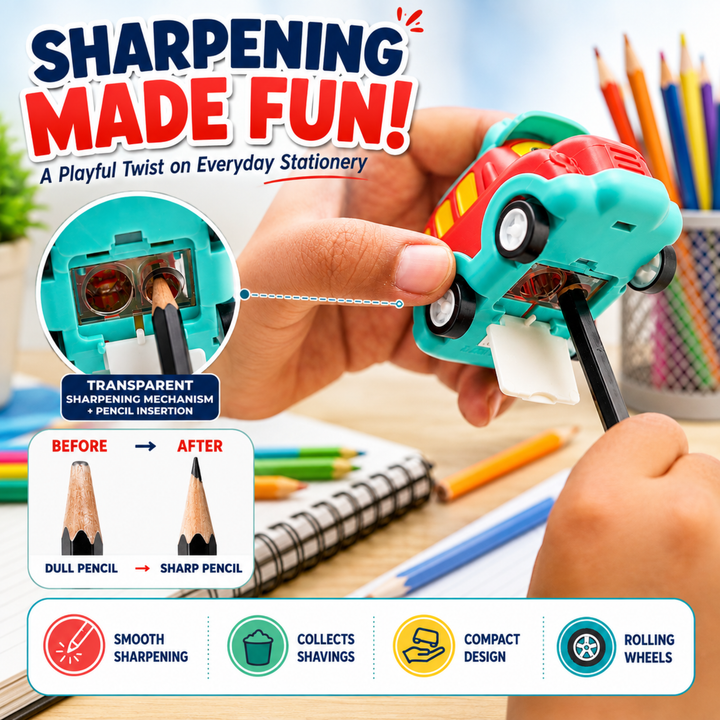 Car Shaped Pencil Sharpener, Cute Vehicle Design Pencil Sharpener, Compact Manual Pencil Sharpener for Students, School, Office, Drawing, Sketching, Writing and Everyday Stationery
