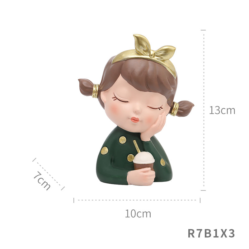 Beram Charming Figurine Set Green Pink Grey Polyresin Decorative Flower Vase Cute Girl Succulent Pot Modern Indoor Home Office Table Decor Propagator Kit Gift Set