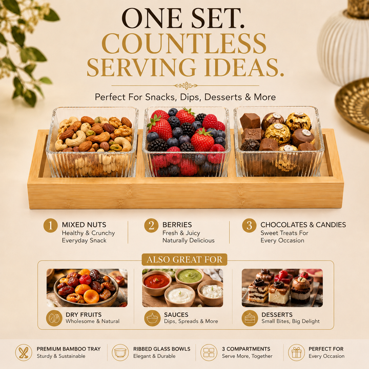 Ceramic Nuts Tray with Bowls White Dishwasher Safe Heat Resistant Serving Bowl Set for Snacks Desserts Soup Dips Sauces and Modern Kitchen Dining Use