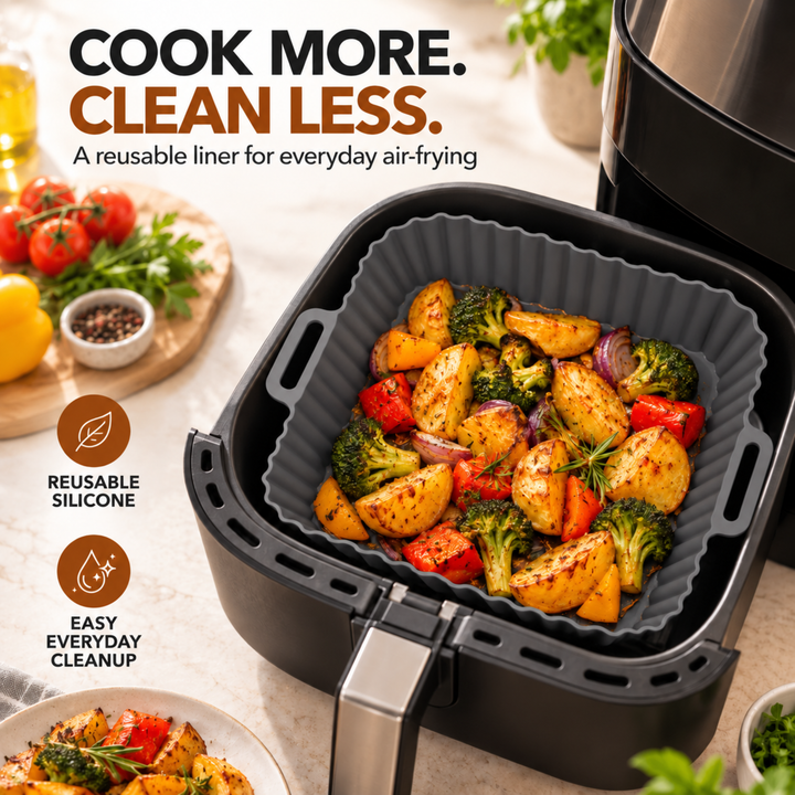 Beram Reusable Air Fryer Liner Square Grey Non-Stick Food Grade Silicone Baking Mat Heat-Resistant Easy Clean Food Grade For Air Fryers Ovens Microwaves Frying Roasting and Baking