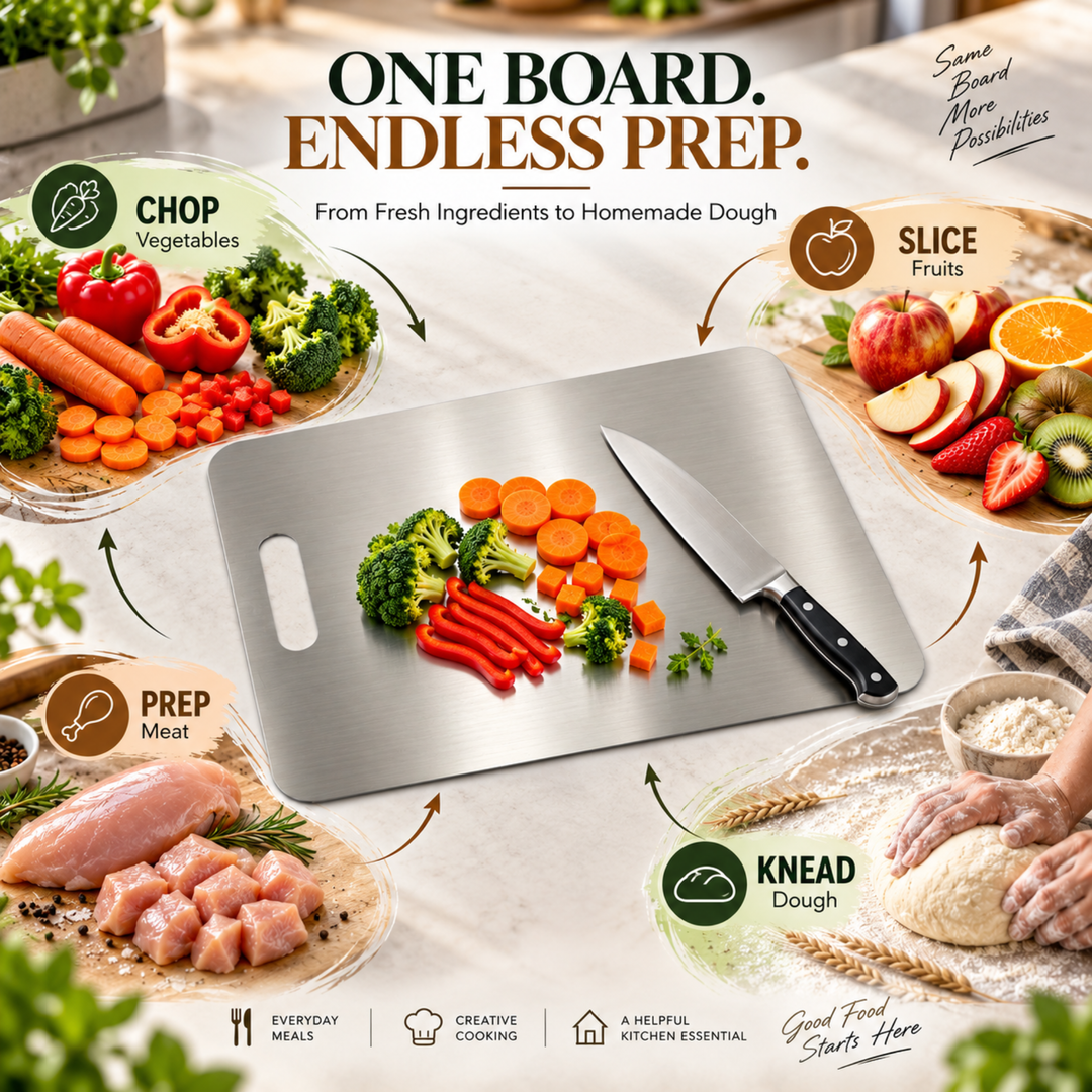 Stainless Steel Cutting Board 35 x 27.5 cm, Large Metal Chopping Board with Handle, Reusable Food Prep Board for Meat, Vegetables, Fruits, Dough & Kitchen Countertop