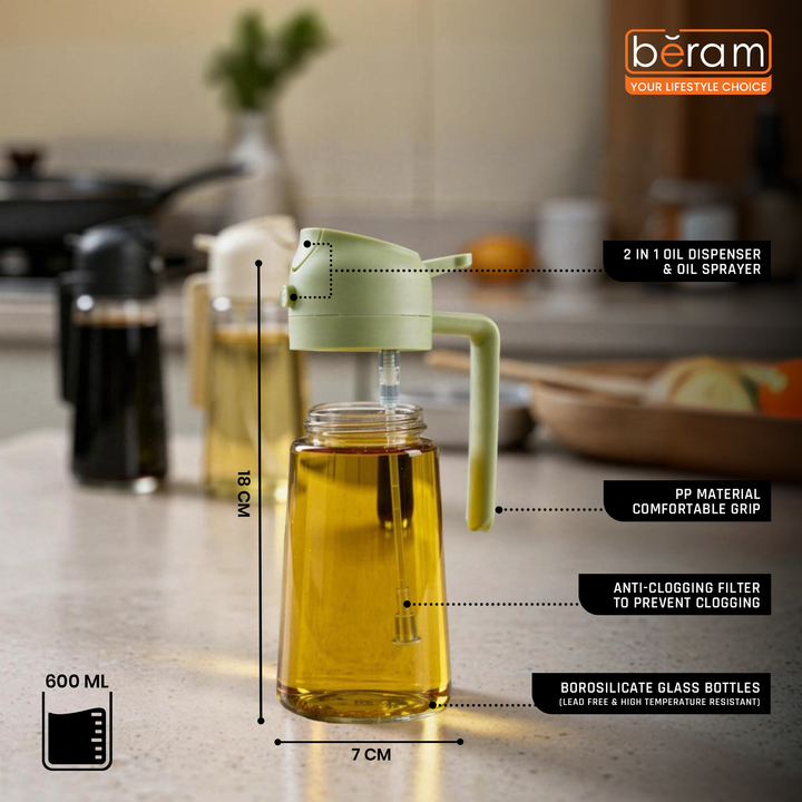 BERAM Olive Oil Sprayer for Cooking Refillable Food Grade Oil Spray Bottle Dispenser for Kitchen Salad Air Fryer BBQ Baking Frying & Grilling Leak Proof Oil Dispenser for Home Improvement