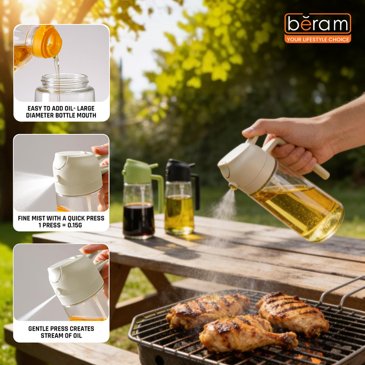 BERAM Olive Oil Sprayer for Cooking Refillable Food Grade Oil Spray Bottle Dispenser for Kitchen Salad Air Fryer BBQ Baking Frying & Grilling Leak Proof Oil Dispenser for Home Improvement