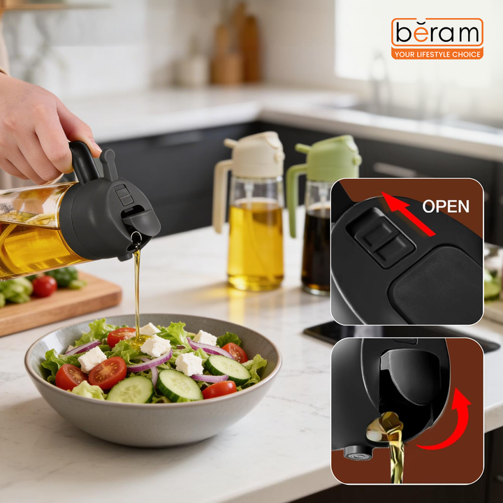 BERAM Olive Oil Sprayer for Cooking Refillable Food Grade Oil Spray Bottle Dispenser for Kitchen Salad Air Fryer BBQ Baking Frying & Grilling Leak Proof Oil Dispenser for Home Improvement