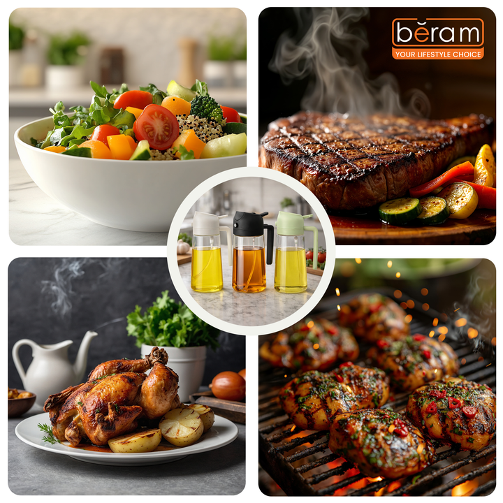 BERAM Olive Oil Sprayer for Cooking Refillable Food Grade Oil Spray Bottle Dispenser for Kitchen Salad Air Fryer BBQ Baking Frying & Grilling Leak Proof Oil Dispenser for Home Improvement