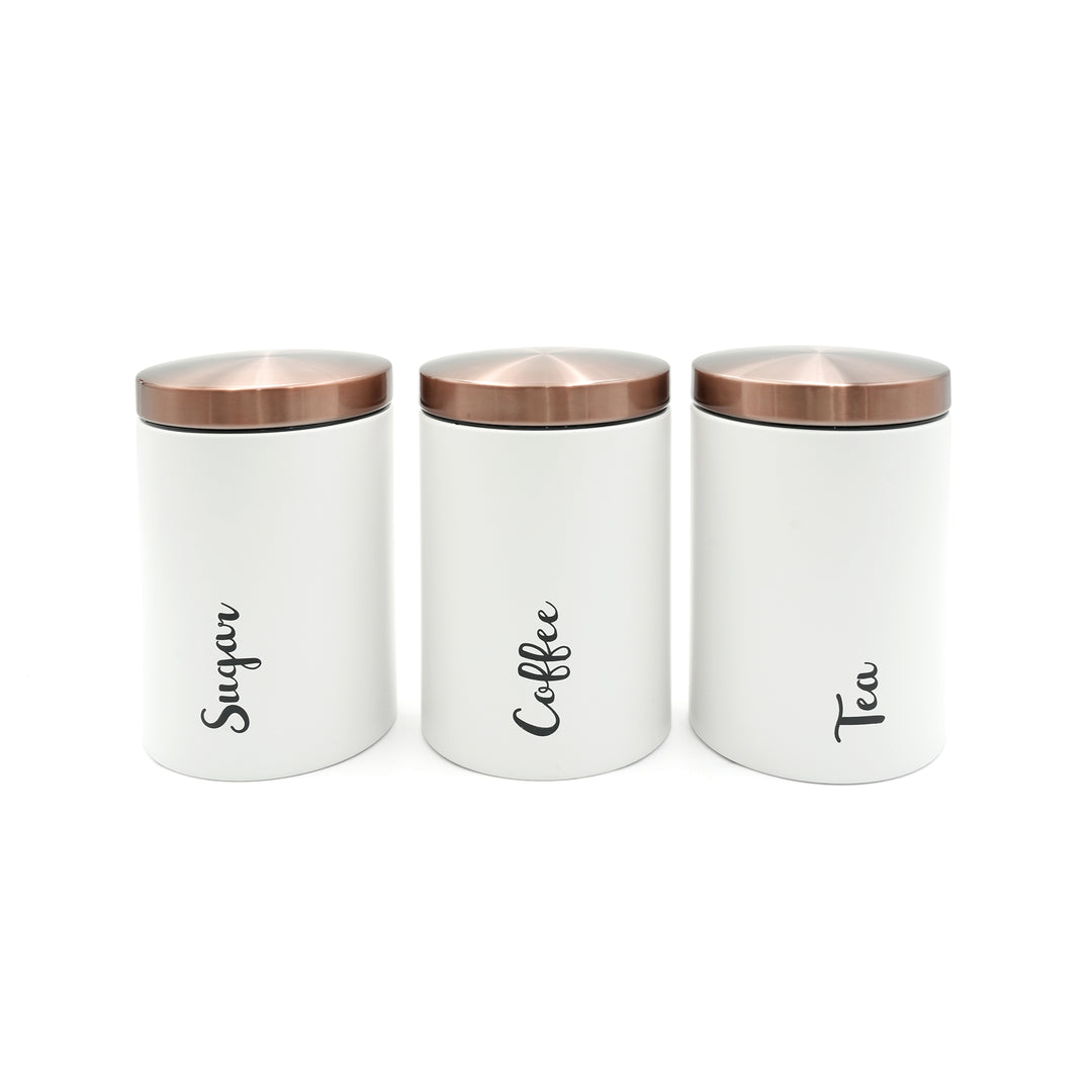 BERAM Metal Tea Coffee Sugar Container Set with Bamboo Lid Airtight Kitchen Storage Jars for Home and Kitchen Tea Box and Coffee Beans Container Set Modern Home Improvement Canisters