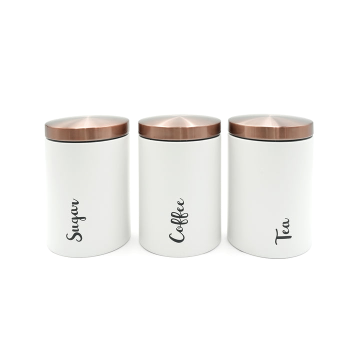 BERAM Metal Tea Coffee Sugar Container Set with Bamboo Lid Airtight Kitchen Storage Jars for Home and Kitchen Tea Box and Coffee Beans Container Set Modern Home Improvement Canisters
