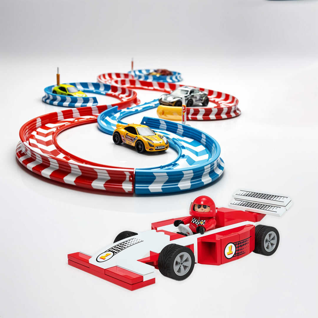 Playtive Racing Car Building Set – 86 Pieces, Compatible with Standard Bricks, for Kids Ages 5+, Includes Driver Figure, Adjustable Rear Spoiler, STEM Toy for Imaginative Play, TÜV Rheinland Certified, Easy-to-Build DIY Vehicle Toy Kit