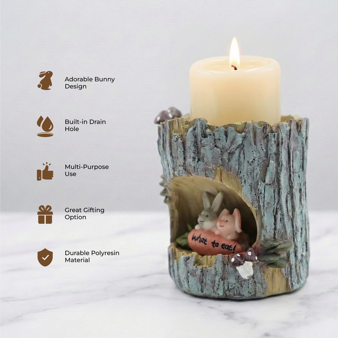 Woodland Animal Planter Set Polyresin Decorative Flower Vase Cute Squirrel Bunny and Bear Succulent Pots Tree Trunk Design Indoor Outdoor Home Garden Decor Pen Pencil Holder Gift Epoxy Coated Finishing