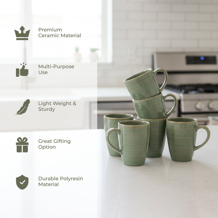 RAK Ceramic Coffee Mug Green  260ml Tea & Coffee Cups with Handle  Durable Glazed Cups for Home Office Café & Gift