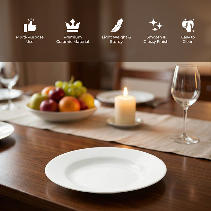Luminarc White 4 PCS Ceramic Dinner Set  Soup Plate 22cm Dinner Plate 24cm Dessert Plate 19cm Bowl 9.5cm Tableware Set for Home & Restaurant