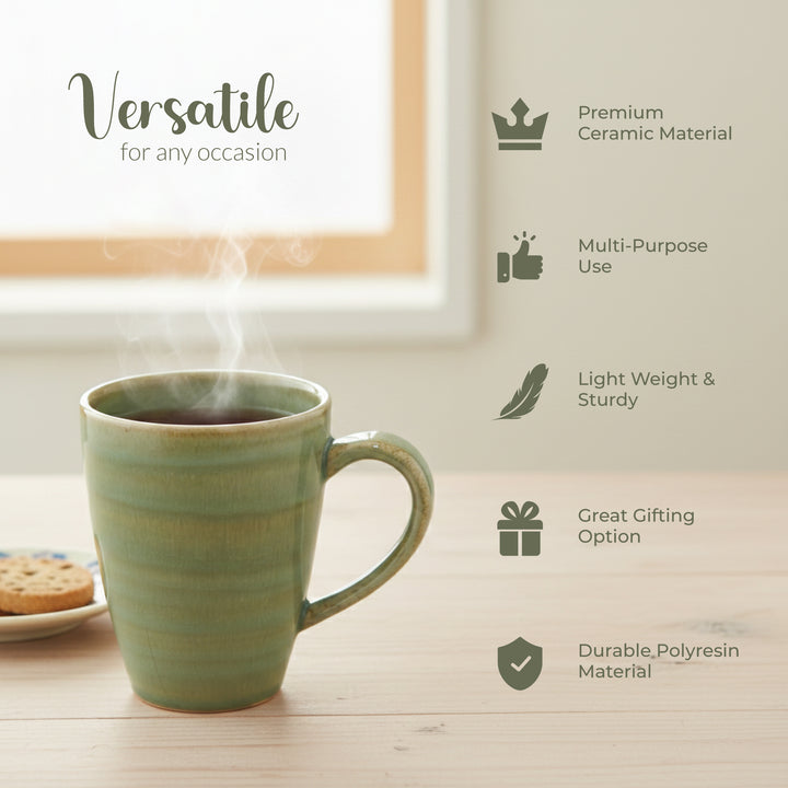 RAK Ceramic Coffee Mug Green  260ml Tea & Coffee Cups with Handle  Durable Glazed Cups for Home Office Café & Gift