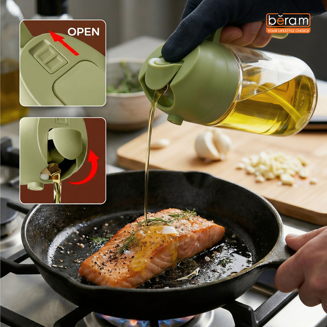 BERAM Olive Oil Sprayer for Cooking Refillable Food Grade Oil Spray Bottle Dispenser for Kitchen Salad Air Fryer BBQ Baking Frying & Grilling Leak Proof Oil Dispenser for Home Improvement