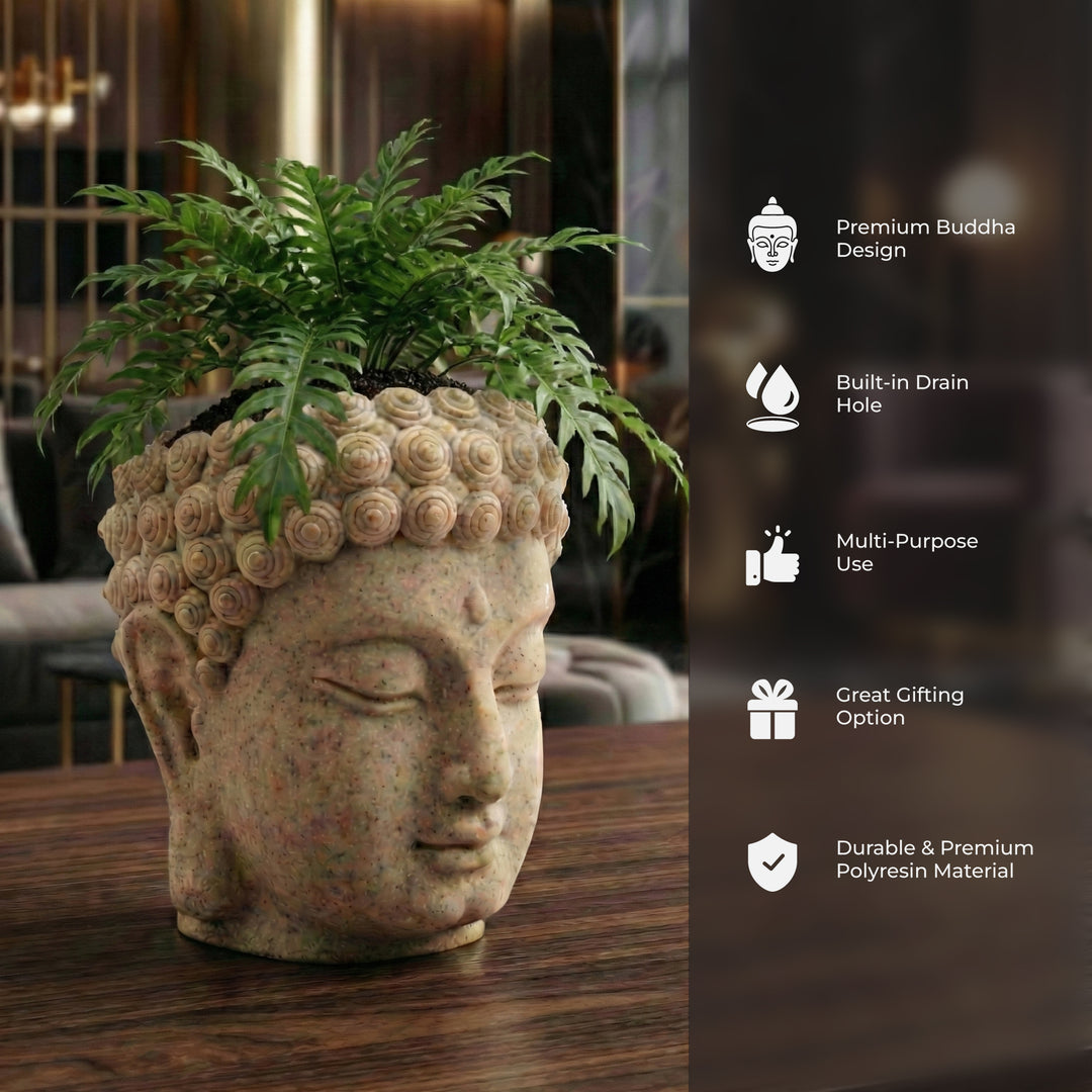 Beram Buddha Decorative Flower Pot Polyresin Peaceful Monk Planter Statue Resin Vase for Succulents Indoor Outdoor Home Office Meditation Décor Pen Pencil Holder Propagator Kit