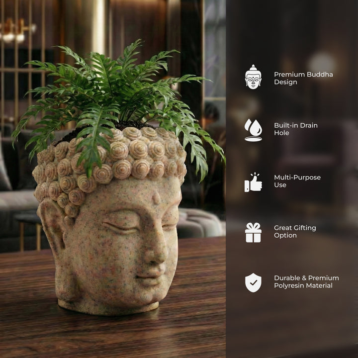 Beram Buddha Decorative Flower Pot Polyresin Peaceful Monk Planter Statue Resin Vase for Succulents Indoor Outdoor Home Office Meditation Décor Pen Pencil Holder Propagator Kit
