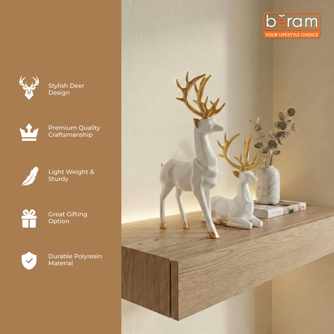 BERAM Majesty Reindeer Large and Small Size Set Luxury Reindeer Figurines with Crystal Accents Premium Christmas Deer Statues for Home Décor Tabletop Centerpiece Holiday Display