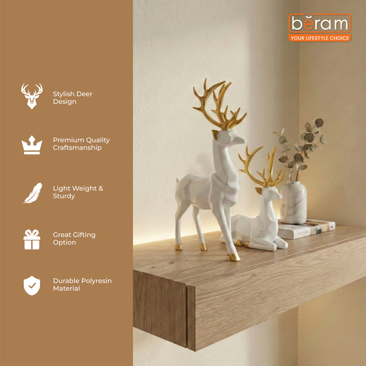 BERAM Majesty Reindeer Large and Small Size Set Luxury Reindeer Figurines with Crystal Accents Premium Christmas Deer Statues for Home Décor Tabletop Centerpiece Holiday Display