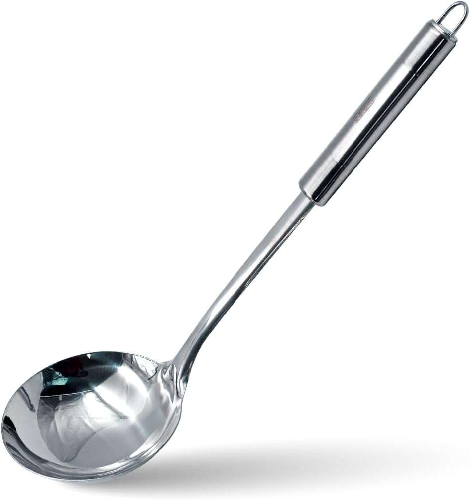 BERAM Stainless Steel Cooking Utensils Set – 6-Piece Kitchen Tool Set with Pasta Server Turner Spatula Skimmer Rice Scoop & Soup Ladle – Durable Matte Silver Cookware Utensils