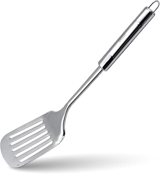 BERAM Stainless Steel Cooking Utensils Set – 6-Piece Kitchen Tool Set with Pasta Server Turner Spatula Skimmer Rice Scoop & Soup Ladle – Durable Matte Silver Cookware Utensils