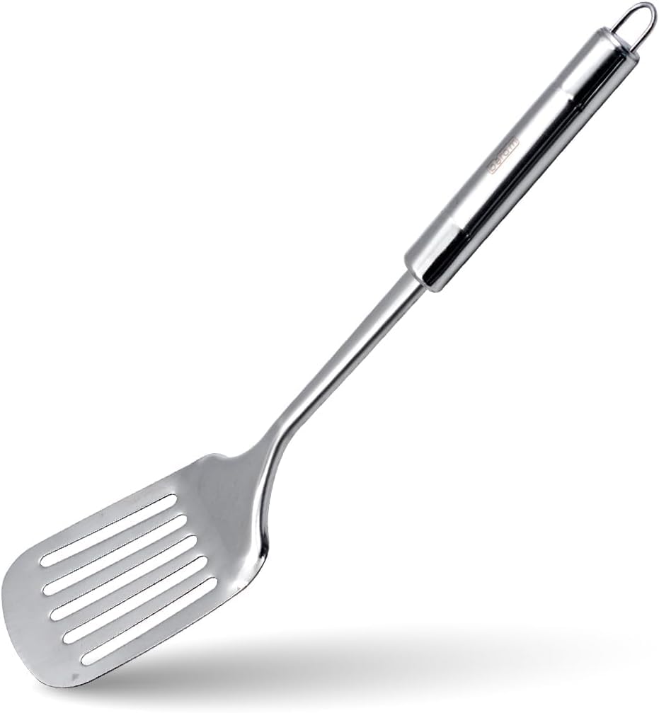 BERAM Stainless Steel Cooking Utensils Set – 6-Piece Kitchen Tool Set with Pasta Server Turner Spatula Skimmer Rice Scoop & Soup Ladle – Durable Matte Silver Cookware Utensils