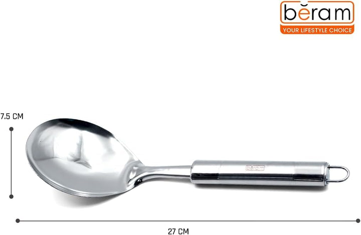 BERAM Stainless Steel Cooking Utensils Set – 6-Piece Kitchen Tool Set with Pasta Server Turner Spatula Skimmer Rice Scoop & Soup Ladle – Durable Matte Silver Cookware Utensils