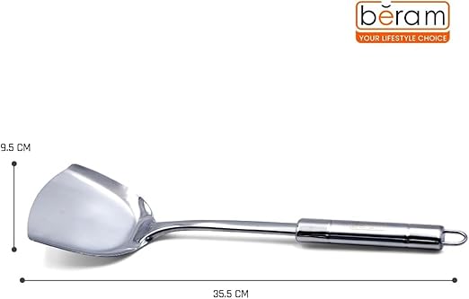 BERAM Stainless Steel Cooking Utensils Set – 6-Piece Kitchen Tool Set with Pasta Server Turner Spatula Skimmer Rice Scoop & Soup Ladle – Durable Matte Silver Cookware Utensils