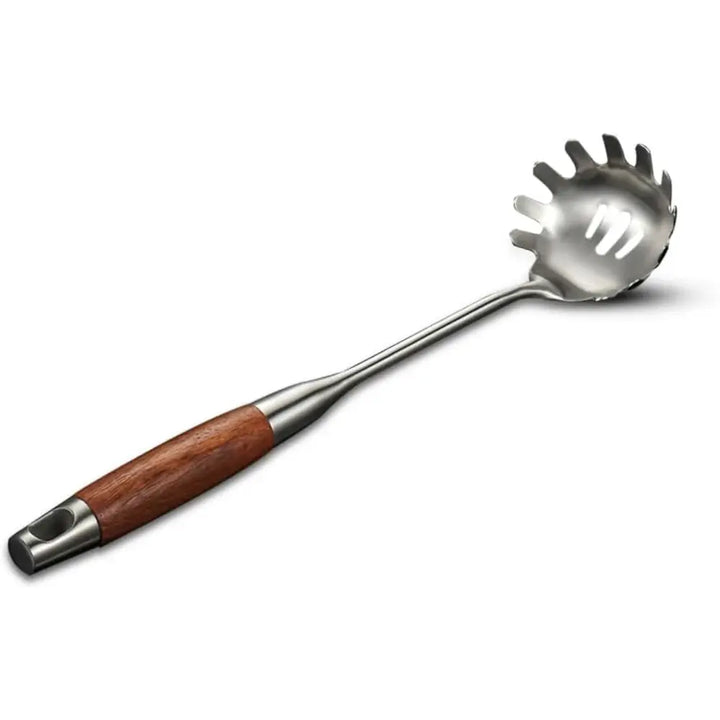 BERAM Pasta Scoop Spatula, Spaghetti Server, 304 Stainless Steel   with Wooden Handles, Cooking Tool, Kitchen Utensils, Serving Spoon, Food Grade, Compact, Mirror Finish
