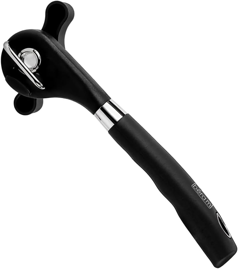 BERAM Manual Can Opener – Heavy Duty Stainless Steel Lid Opening Tool with Curved Handles – Handheld Multiopener with Sharp Blades & Smooth Edge Cutting