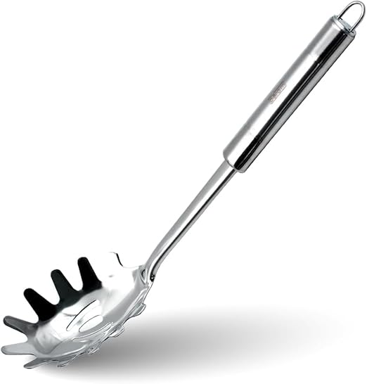 BERAM Stainless Steel Cooking Utensils Set – 6-Piece Kitchen Tool Set with Pasta Server Turner Spatula Skimmer Rice Scoop & Soup Ladle – Durable Matte Silver Cookware Utensils