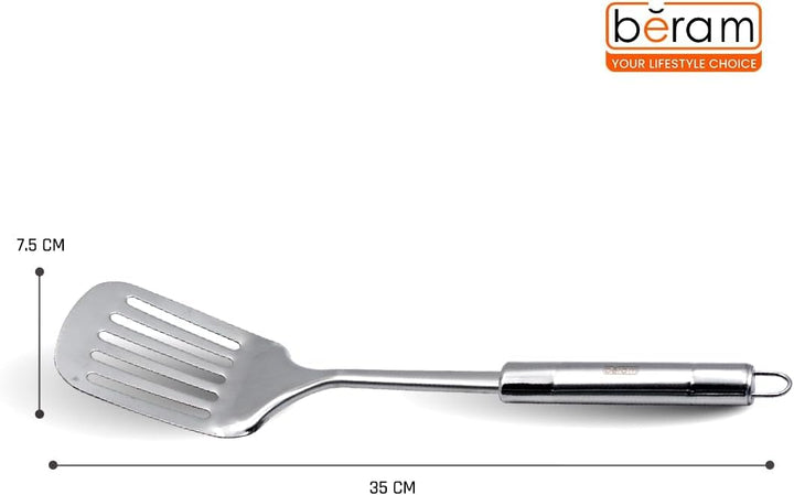 BERAM Stainless Steel Cooking Utensils Set – 6-Piece Kitchen Tool Set with Pasta Server Turner Spatula Skimmer Rice Scoop & Soup Ladle – Durable Matte Silver Cookware Utensils