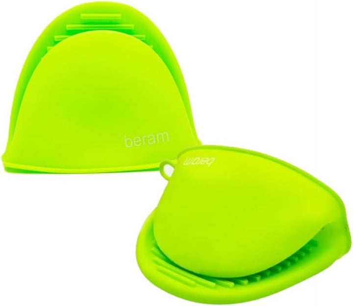 BERAM Silicone Mini Oven Mitts, Set of 2, Kitchen Pot Holders, Heat Resistant, Small Kitchen Mitts, Air Fryer Mitts Mini, Pot Pinch Grip for Cooking and Baking (Green)