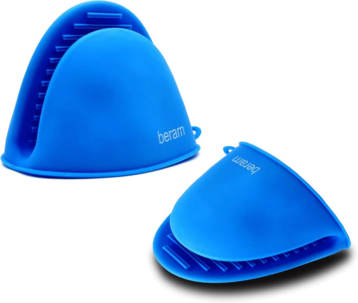 BERAM Silicone Mini Oven Mitts, Set of 2, Kitchen Pot Holders, Heat Resistant, Small Kitchen Mitts, Air Fryer Mitts Mini, Pot Pinch Grip for Cooking and Baking (Blue)