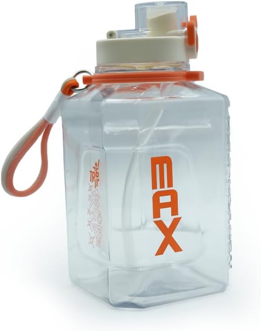 TR6 Hydro Boost 2200ml Large Sports Water Bottle with Straw and Handle Leak-Proof BPAFree Measurement Marker, Wide Mouth, for Gym, Office, and Outdoor Use Transparent Black