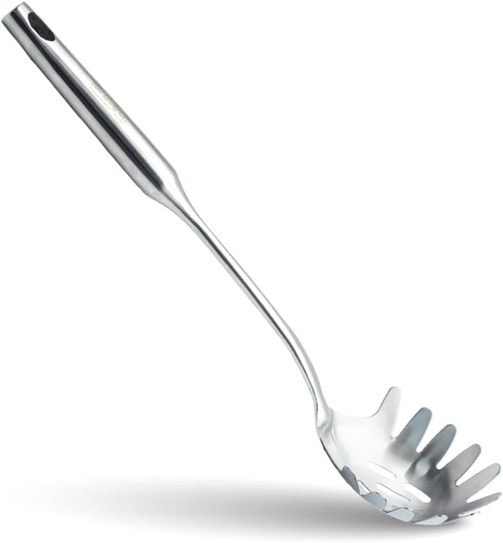 BERAM Stainless Steel Plain Handle Cooking Set, 304 Utensils Set of 6 with Stand – Pasta Server, Rice Scoop, Turner, Spatula, Soup Ladle, Skimmer – Kitchen Tools for Daily Use