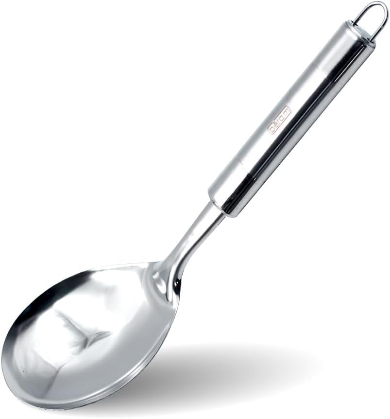 BERAM Stainless Steel Cooking Utensils Set – 6-Piece Kitchen Tool Set with Pasta Server Turner Spatula Skimmer Rice Scoop & Soup Ladle – Durable Matte Silver Cookware Utensils